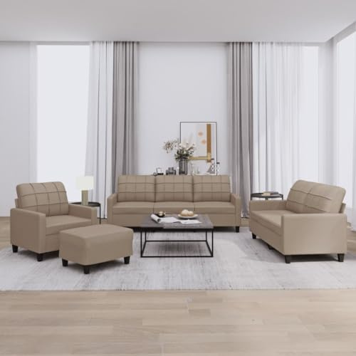 Willood 3 Sitzer + 2 Sitzer Sofa + Sessel + Hocker Sofagarnitur Kunstleder Cappuccino-Braun