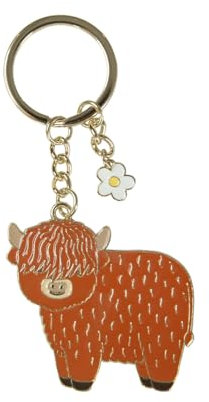 Sass & Belle Porte-clés en émail vache Highland, marron, taille unique