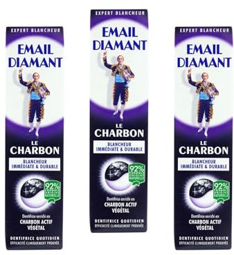 x3 Email Diamant Le Charbon Whitening Daily Toothpaste Original Cosmetic Activated Charcoal - 75ml Large Size - 3 Tubes