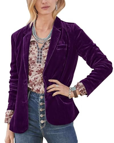 MINTLIMIT Damen Casual Samt Blazer Gekerbtes Revers Knopfleiste Blazer Jacke Langarm Jacke Mantel Blazer, violett, L