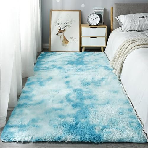 Homesally Shaggy Hochflor Teppich Flauschig rutschfest Waschbar Moderne Deko Teppich für Schlafzimmer, Wohnzimmer,Light Blue,200cm×300cm