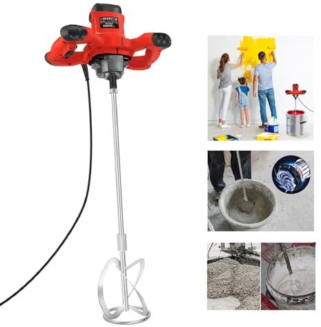Rot Rührwerk Farb- / Betonmischer 2600 W Profi Mörtelrührer Rührgerät Zementrührer - Soft Start - mit 6-Gang Getriebe - 2 m Gummikabel, Elektrischer Mischer - inkl. Rührer 120×600mm