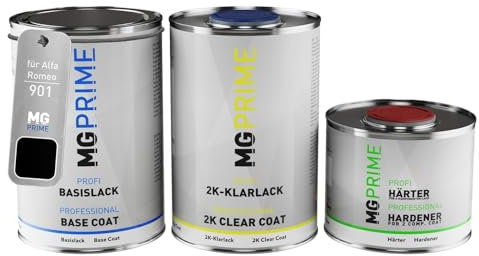 MG PRIME Vernice per auto Kit barattolo per Alfa Romeo 901 Nero Vernice di base 2K vernice trasparente indurente pronto all’uso 2,5L