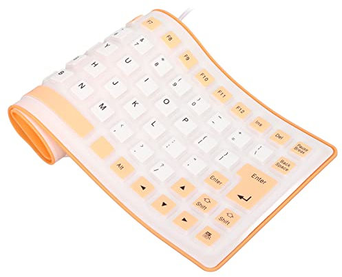 Silikon-Tastatur, Faltbar, Rollbar und Leise, Weiche 85-Tasten-Tastatur PC, Platzsparend (ORANGE)