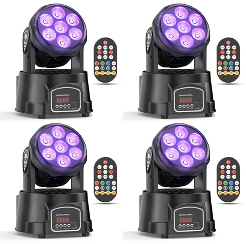 4PCS 7X15W Mini Moving Head LED dmx512 RGBW Lichteffekte 5 Steuerungsmodus DJ Disco Licht mit Fernbedienung Strobe Beleuchtung Effekt für Party Disco Ballsaal Stab Stadium Club