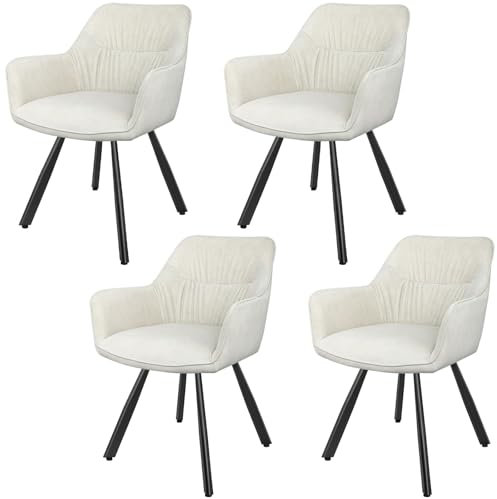 LEWE Esszimmerstühle 4er Set Drehbar, 180° Drehstuhl, Ergonomisch Polsterstuhl, Küchenstühle mit Armlehne, Metallbeine, Kurzflor-Stoff für Esszimmer Wohnzimmer Schlafzimmer, Beige