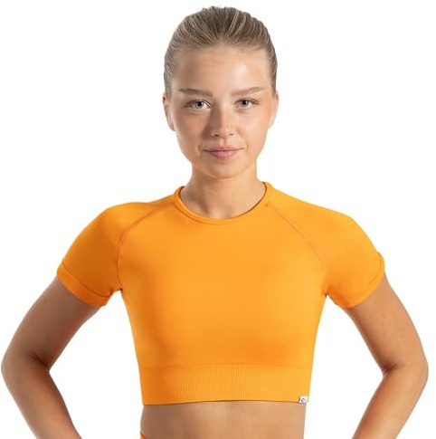 SMILODOX Crop Top Damen Elna, figurbetontes T-Shirt mit Rundhalsausschnitt, kurzen Ärmeln & Rippbund, Funktionsshirt glattes Material & bauchfrei, ideal für Alltag, Freizeit, Training & Studio-Outfits