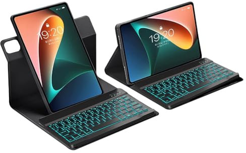TSATAULE Funda con Teclado para Xiaomi Redmi Pad SE 11 Pulgadas, Giratoria 360°,Contiene Ñ, Retroiluminación De 7 Colores Y Teclado Bluetooth Desmontable.,Negro