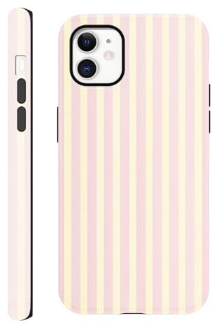 Yirlbey Striped Verano Funda para iPhone 11 6,1, Carcasa con Aesthetic Rosa Amarillo Stripes Dibujos Diseño Motive Silicona TPU Case Antigolpes Bumper Protección Cover para Mujer Niñas para iPhone11