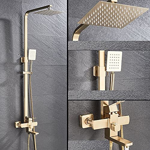 Aioneer Ensemble De Robinets De Douche De Salle De Bain, Pommeau De Douche À Effet Pluie De 20 Cm, Bec De Baignoire, Robinet D'Évier, Mitigeur 3 Voies, Mitigeur Simple, Or Brossé