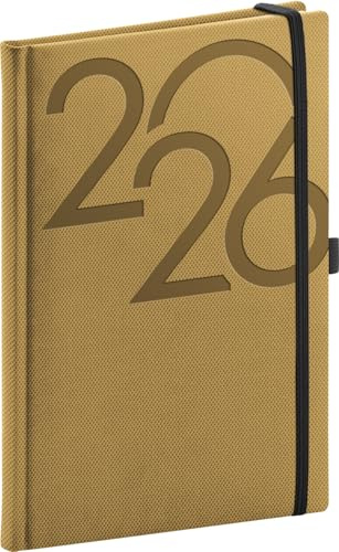NOTIQUE Terminplaner 2026 ca. A5 Terminkalender Wochenkalender - Gold | Der Buchkalender und Wochenplaner als Hardcover mit Textil-Lesezeichen ist ein stilvoller Begleiter durchs ganze Jahr.