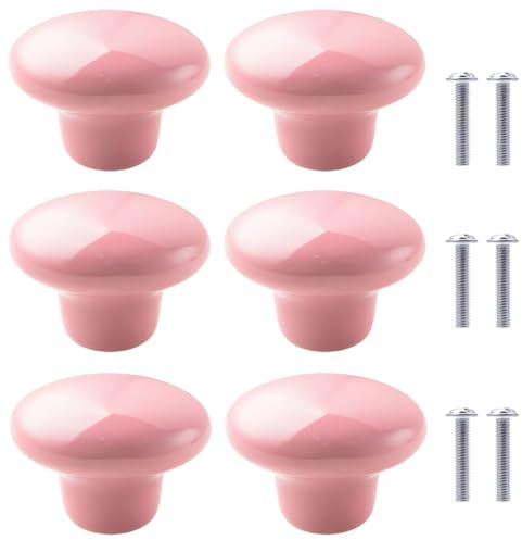 SSyang 6 Stück Schrankknöpfe, Möbelknöpfe, Schrankknöpfe Kinder, Keramik, Durchmesser 32mm, Mit Schrauben, für Schränke, Wohnzimmer, Küche, Schlafzimmer (Rosa)