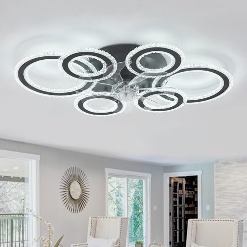 Luyaim Moderne Deckenventilator Mit Beleuchtung Und Fernbedienung, 76CM Deckenventilator Mit Licht, Mit LED-Licht Und Fernbedienung Für Das Wohnzimmer, 6 Geschwindigkeit, 6 Lichter-Black
