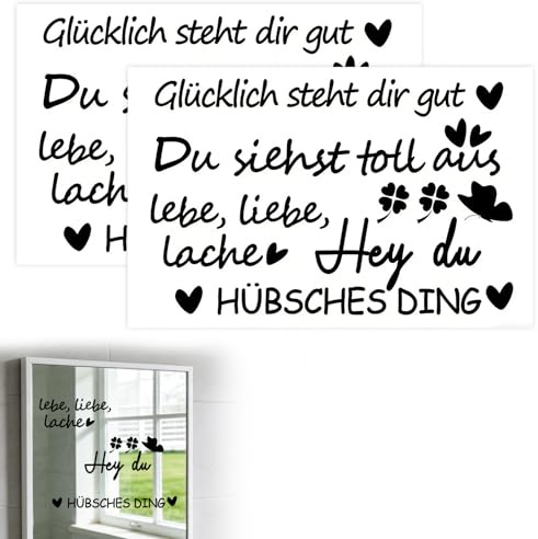 2 Stück Spiegel Aufkleber Badezimmer Spiegel Dekoration, Spiegelaufkleber Spruch Wandtattoo Sprüche Wandaufkleber für Zitate Wandsticker zur Förderung von Selbstbewusstsein und positiver