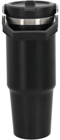 Thermobecher aus Edelstahl 0,9l Isolierbecher mit ausklappbaren Strohhalm Thermo Trinkbecher Auslaufsicher Kaffeebecher Thermosflasche (Schwarz)