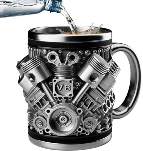 Gobelet À Café Mécanique En Acier Inoxydable V8, 300ml V8 Engines Tasse En Acier Inoxydable,Tasse De Café En Moteur De Voiture Avec Poignées,Café Mécanique Tumbler Pour La Maison,Le Studio,Les Voyages