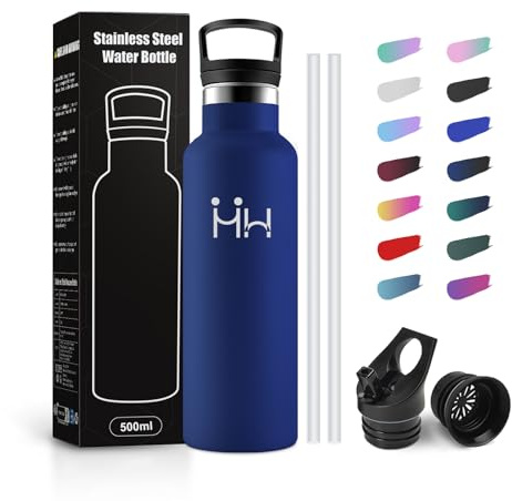JAPORIA Botella Termica Niños 500ml, Botella Agua con Pajita, Cantimplora Termica con Doble Aislamiento, sin BPA, Fácil de llevar, Termo para Niño, Niña, Adulto, Bicicleta, Oficina, Escuela