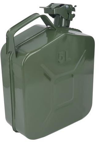 HELEVIA Bidon D' de 1,3 Gallon 5 L, Bidon de Carburant en Acier Inoxydable avec Buse de Ventilation Automatique, Poignée Portable pour Tondeuses à Gazon, Scies à Chaîne, Motos ATV