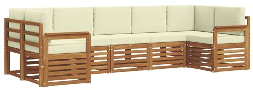 vidaXL Sofagarnituren 7 pcs Natur und Creme Massivholz Akazie, Akazienholz Gartenmöbel-Set, modernes Sofa, Coole Lounge, modulare Sitze, Pooldeck-Style