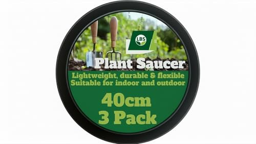 LBS Horticulture Pack of 3 – 40cm Heavy Duty Plant Pot Saucers Black | Large Patio Planter Drip Trays for Decking & Outdoor Surfaces – Deep Dish UV-Resistant Recycled Plastic Water Catcher