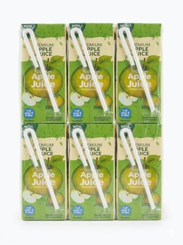 Green Apple Juice – Pack of 6 Cartons (200ml each) – Crisp, Refreshing Fruit Juice with No Added Sugar – Ideal for Lunchboxes, Cooking, and Baking