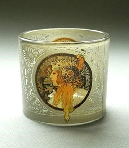 Parastone Museums Kollektion Museumsshop Teelichthalter Motiv Mucha Tétes Byzantine La Blonde - Teelicht Glas