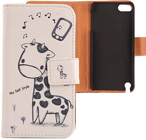 Lankashi PU Flip Leder Tasche Hülle Case Cover Schutz Handy Etui Skin Für Apple ipod Touch 5 5G Giraffe Design