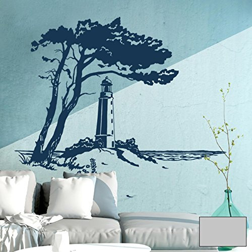 ilka parey wandtattoo-welt® Wandtattoo Wandbild Wandaufkleber Wandsticker Aufkleber Sticker Ostsee Hiddensee mit Leuchtturm M1929 ausgewählte Farbe: *mittelgrau* ausgewählte Größe: *XL - 127cm breit x 100cm hoch*