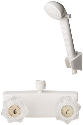 Builders Shoppe RV/Wohnmobil Ersatz nichtmetallischen Zwei Griff Dusche Wasserhahn Ventil Umschalter mit passenden Handbrause-Set White Finish with Knob Handles