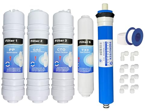 Depurtek | 5-stufige Umkehrosmose-Membran & 4 Filter | 50 GPD TFC | Vor-/Nachfilter | Universell CS kompatibel | Osmose Trinkwasser Hahn