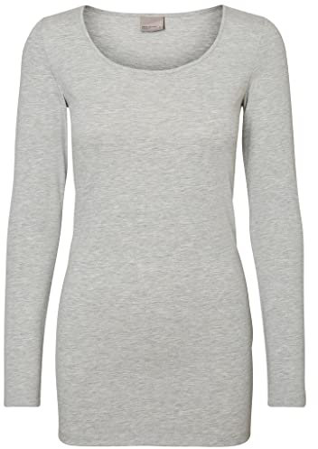 VERO MODA Damen Regular Fit Langarmshirt VMMAXI My LS Soft Long U - Neck NOOS 10152908, Einfarbig, Gr. 34 (Herstellergröße: XS), Grau (Light Grey Melange)