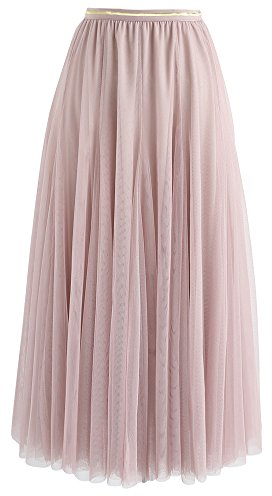 Chicwish Damen Flieder Creme Grau Rosa Schwarz Layered Mesh Ballett Ball Party Tüll Tutu A-Linie Maxi Rock - Pink - S/M