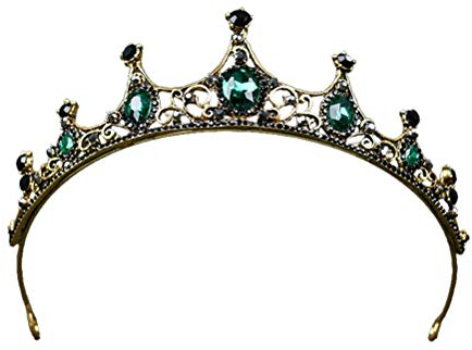 Lurrose Grüne Kristallkrone Golden Tiara mit Schwarzem Strass Braut Kopfschmuck