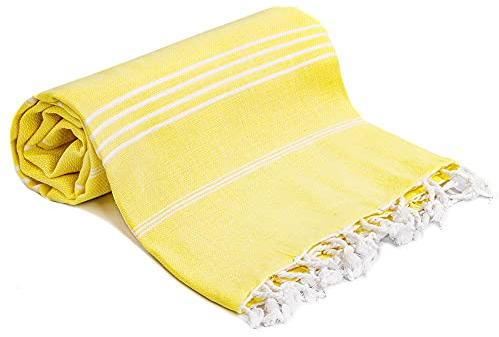 Turquoise Home, Großes Strandtuch 100% Baumwolle - Weich und Langlebig, Hamamtuch Ideal für Sauna, Spa, Yoga und Pool, Gelb (1 Stück), 100x180 cm