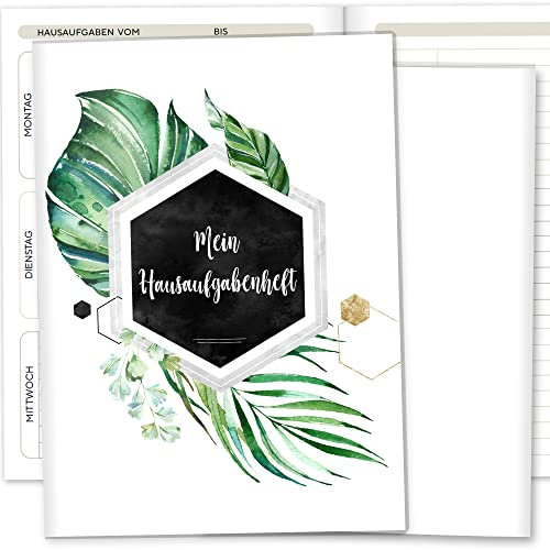 OLGS Hausaufgabenheft Hülle Tropical Green inkl. Heft Schulheft Schutzhülle Umschlag Geschenkidee Einschulung Grundschule (ohne Personalisierung, Tropical Green 06)