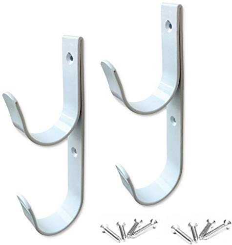 Lot de 2 crochets pour bâtons de piscine en aluminium blanc avec vis - Parfait pour la piscine, les bâtons télescopiques, les skimmers, les brosses et le tuyau d'aspiration,etc.