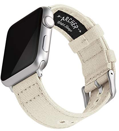 Archer Watch Straps - Canvas Straps for Apple Watch (Alabaster, Silver, 40/41/42mm)
