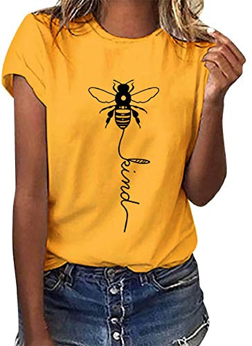 heekpek Women Bee Kind T Shirt Ladies Blouse T-Shirt Crew Neck Graphic Tee Women Short Sleeve Summer Tops