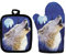 HUGS IDEA Modische blau-weiße Wolf Ofenhandschuhe – hitzebeständige Grillhandschuhe mit Fingern Ofenhandschuhe Küche Kochen Handschuhe zum Backen, Grillen, Grillen