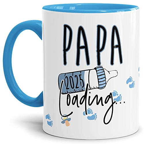 Tasse Babynews Du wirst Papa 2025 - Geschenkidee/Ladebalken/Endlich Schwanger/Schwangerschaft verkünden/Baby - Hellblau