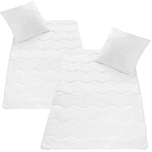 DILUMA Bettdeckenset 155x220 cm Smart 4-teilig - 2X Bettdecke 155x220 cm + 2X Kopfkissen 80x80 cm - Bettdecke und Kissen Set - Ganzjahres Steppdecke Mikrofaser - Ganzjahresdecke mit Kissen