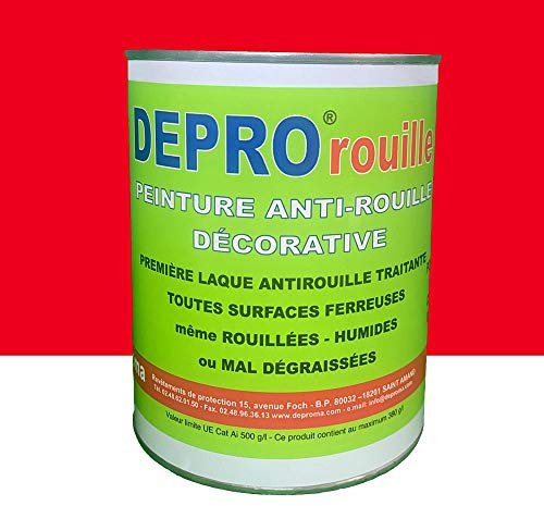 Deproma Peinture anticorrosion - Peinture pour Fer - Glycéro Antirouille - Sans sous-couche directe sur rouille - 2.5kg (Rouge)
