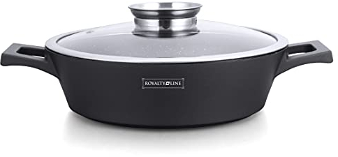 ROYALTY LINE, Casserole basse peu profonde de 36 cm à revêtement en marbre + bouton d'arôme RL-MR36ML