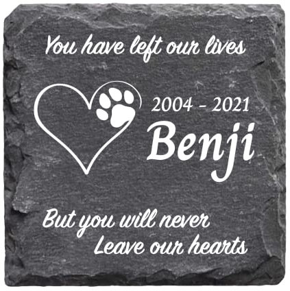 Personalised Memorial Plaque for Pet Dog 100mm square slate with optional display stand