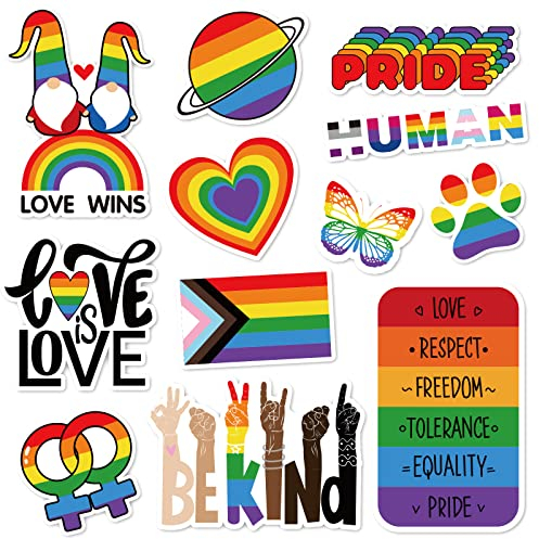 Whaline 12xRegenbogen-Magnet-Aufkleber, Motiv: Love is Love, Auto-Magnet, Stoßstangenaufkleber, Gay Pride, Wichtel, Liebe, gewinnt, Herz, Kühlschrankmagnet, Auto-Stoßfänger, Kühlschrank-Dekorationen