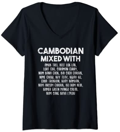 Damen Kambodscha Khmer Stolz Mix Küche Essen Eigenschaften T-Shirt mit V-Ausschnitt