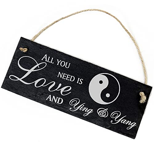 Schiefertafel Deko Ying und Yang Schild 22 x 8 cm - All you need is Love and Ying & Yang - Wanddeko Dekoration Türschild
