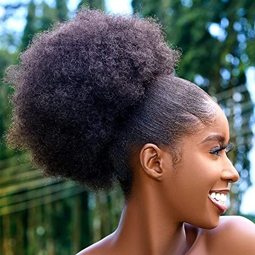 Extension de queue de frange bouclée pour femmes noires synthétiques courtes afro kinkys extensions de cheveux avec deux clips (noir-1B) (paquet de 1), 1B#)