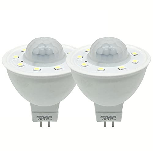 YOOMAO 2PACK MR16 PIR Sensor DE Movimiento LED Bombilla de luz 3.5W Equivalente 50W 500LM para escaleras Garaje Corredor Pasarela Paseo Pasillo,Warm White 3000k