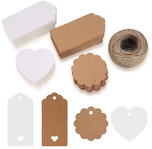 260 Stk Geschenkanhänger Kraftpapier, Geschenk Anhänger Etiketten Kraftpapier Tags Karten mit 30 Meter Juteseil für Gepäck Hochzeit Geschenke zum Basteln